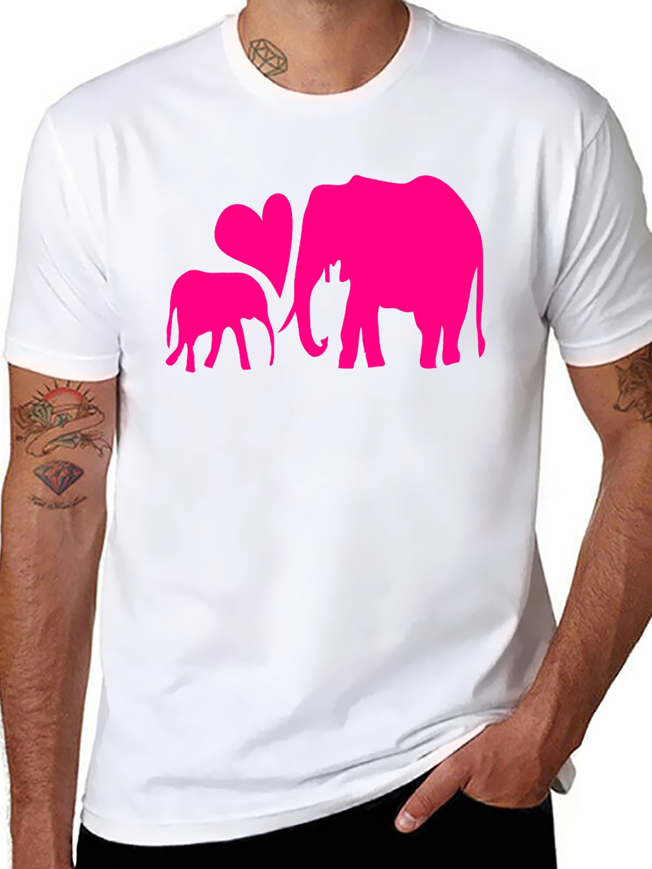 Elephant Mom and Baby Heart Graphic T-Shirt