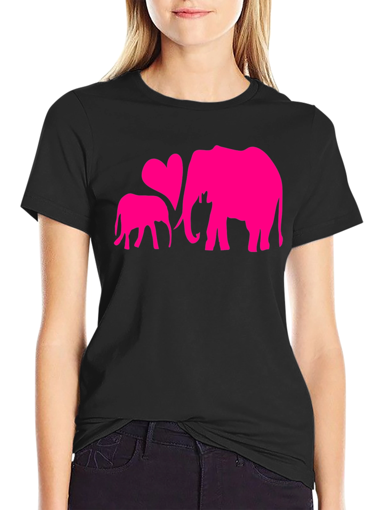 Elephant Mom and Baby Heart Graphic T-Shirt