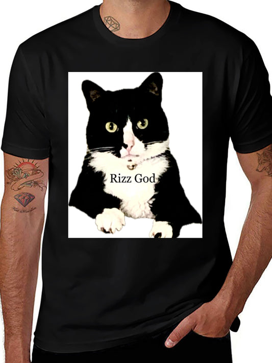 Rizz God Cat Graphic Tee - Funny Pet Lover Shirt