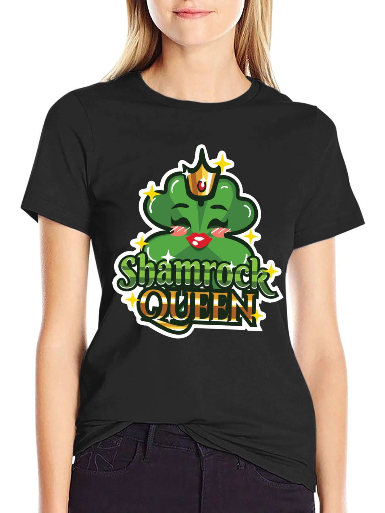 Shamrock Queen Black T-Shirt - St. Patricks Day
