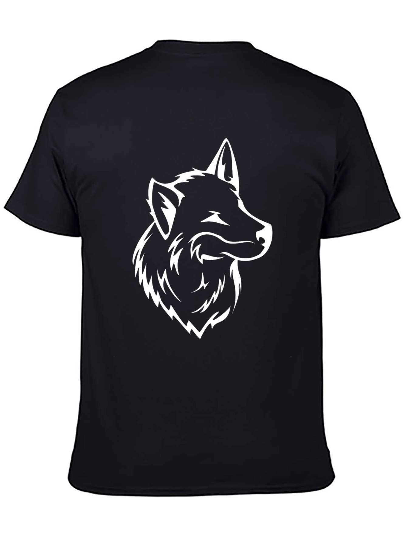 Black T-Shirt with Wolf Head Graphic