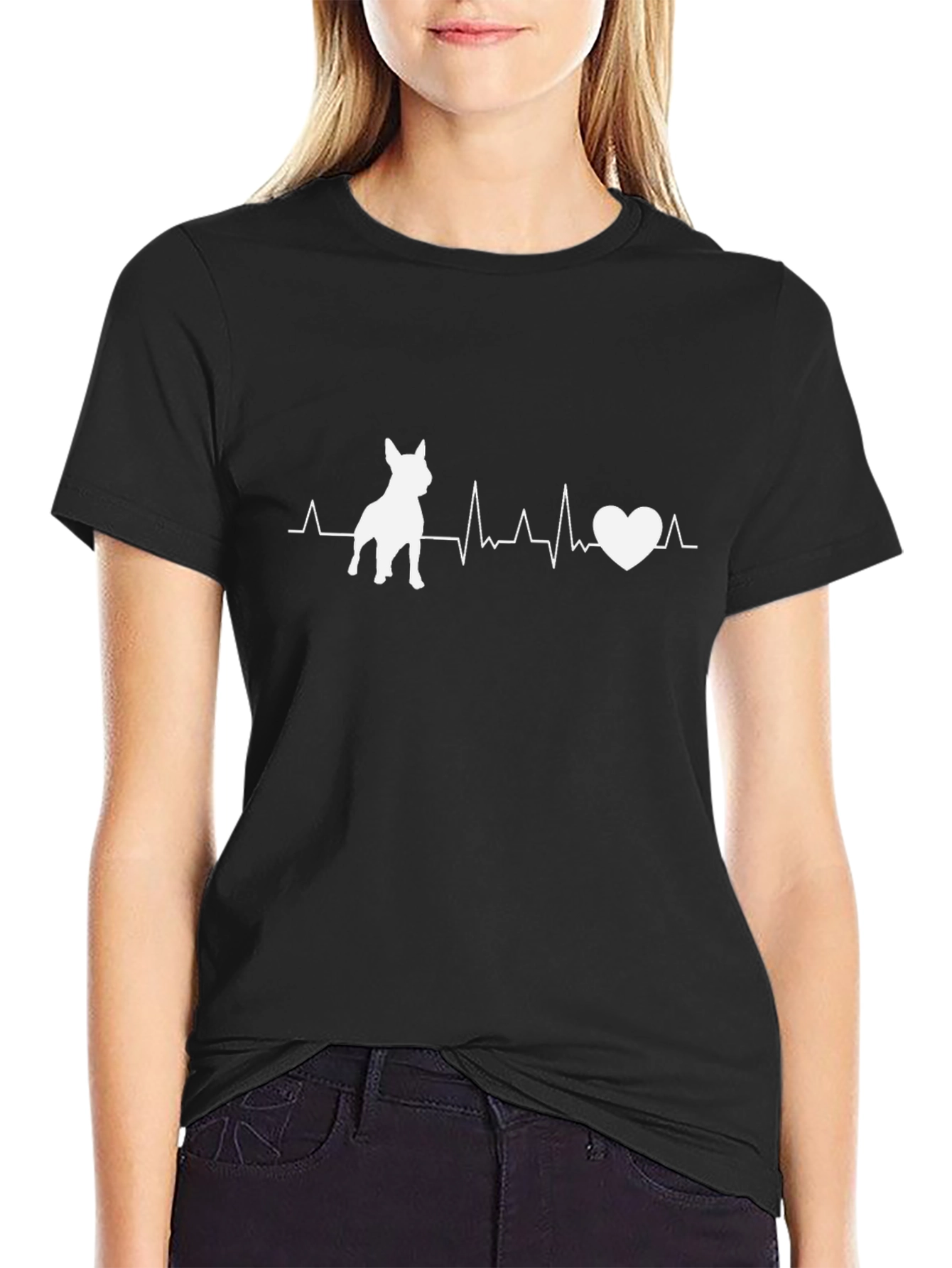 Dog Lover Heartbeat Graphic T-Shirt - Black