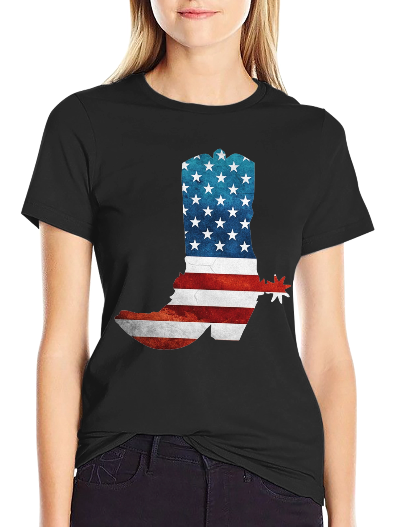 American Flag Cowboy Boot Graphic T-Shirt