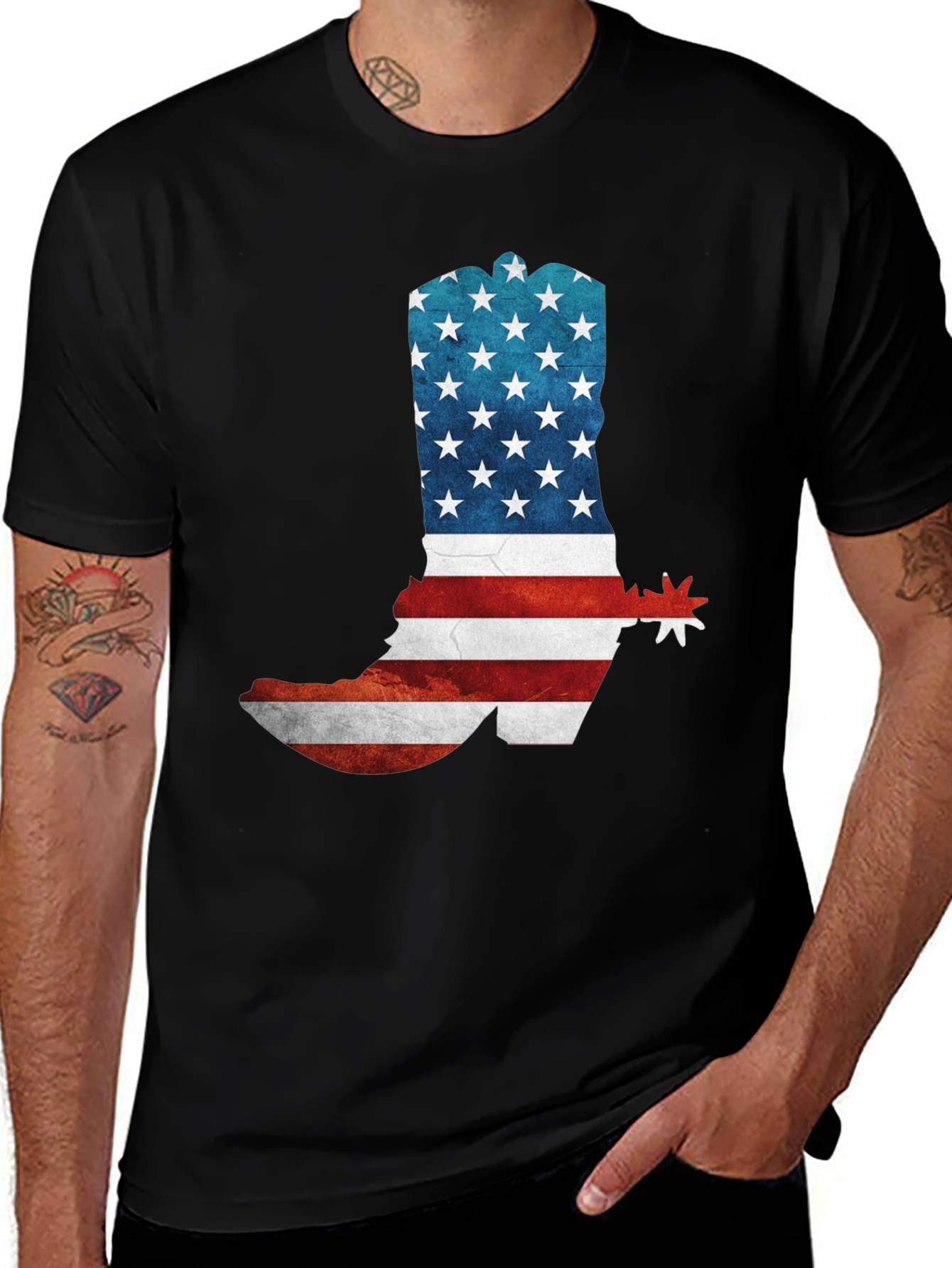 American Flag Cowboy Boot Graphic T-Shirt