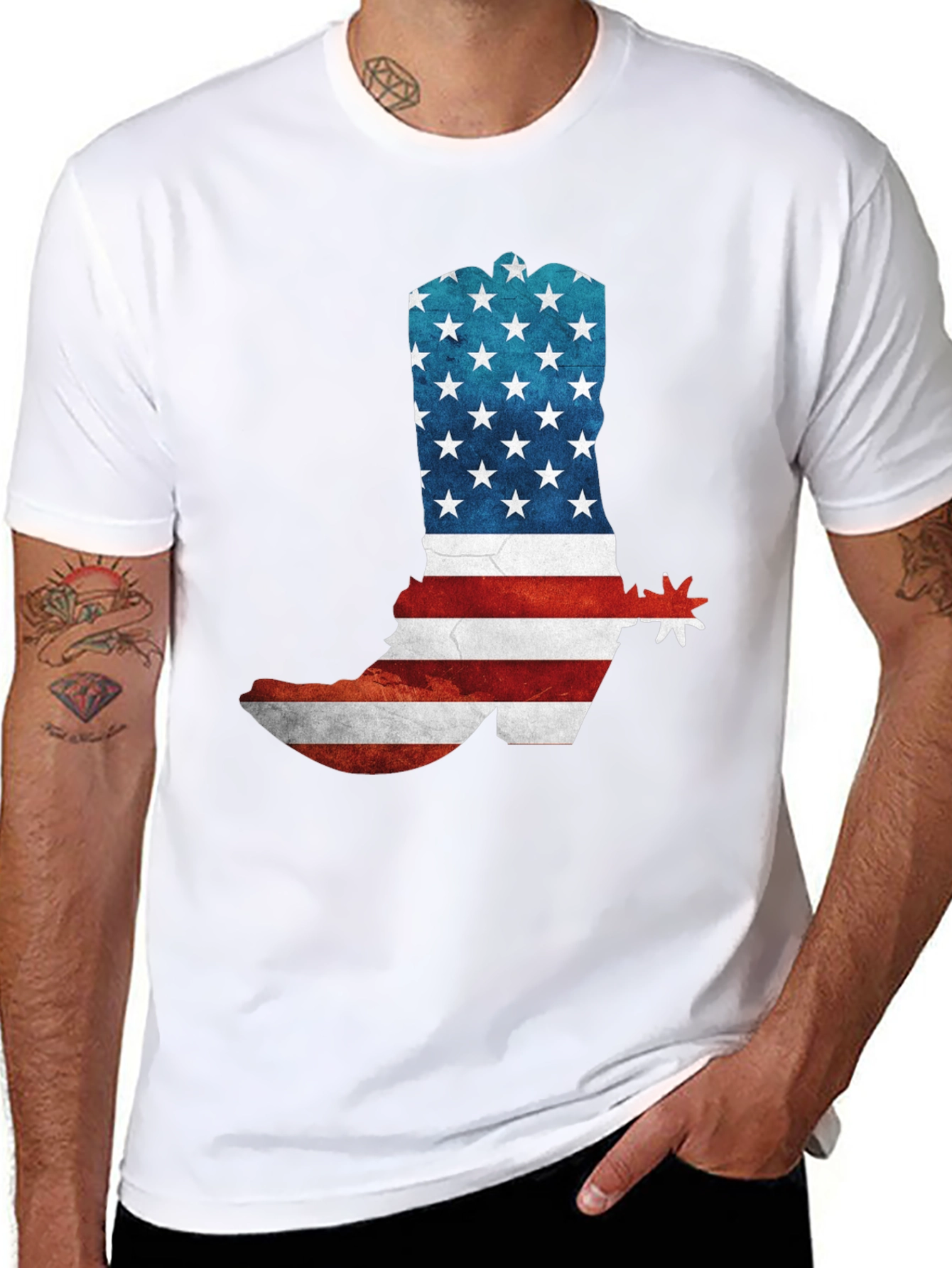 American Flag Cowboy Boot Graphic T-Shirt
