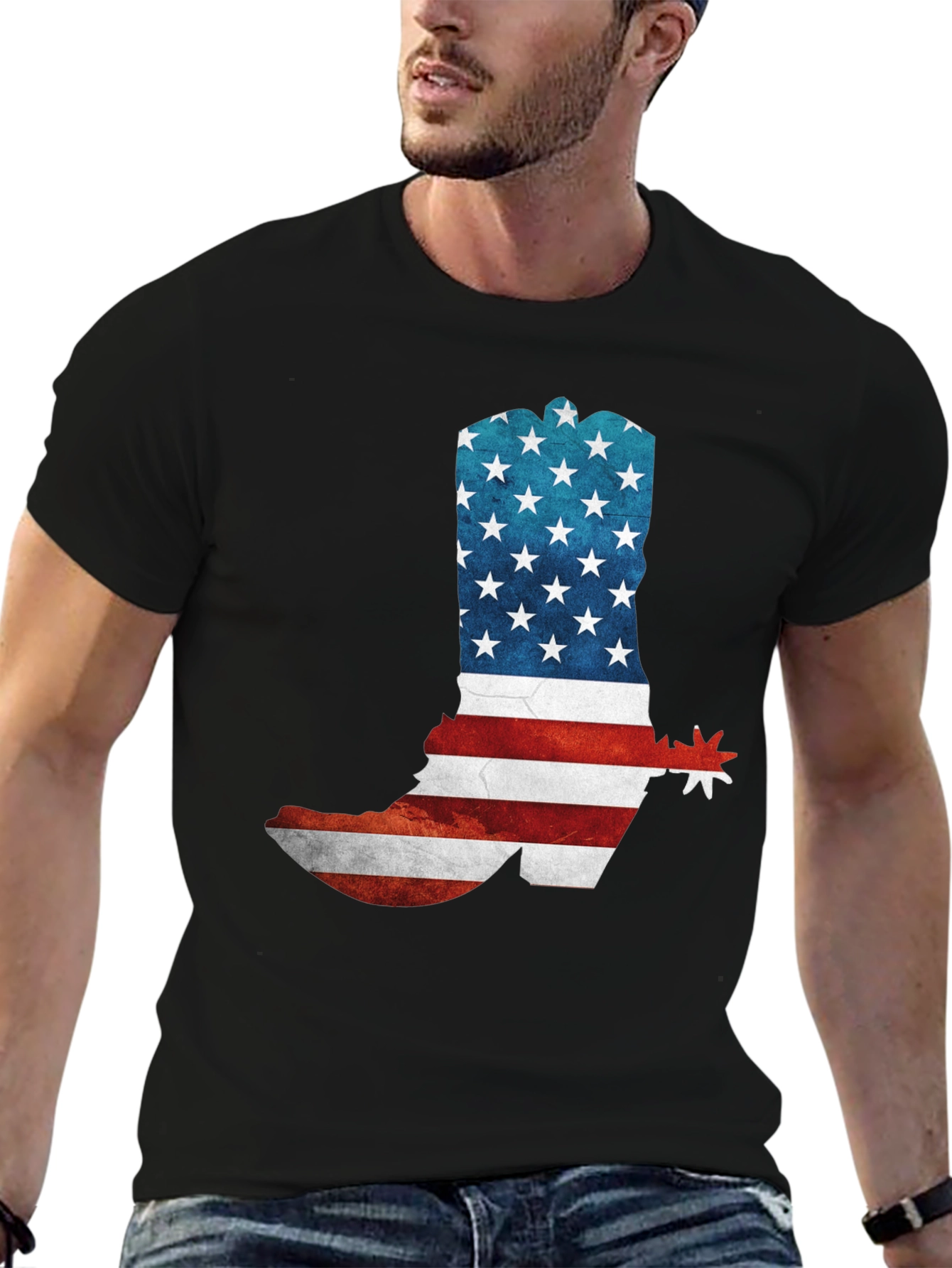 American Flag Cowboy Boot Graphic T-Shirt