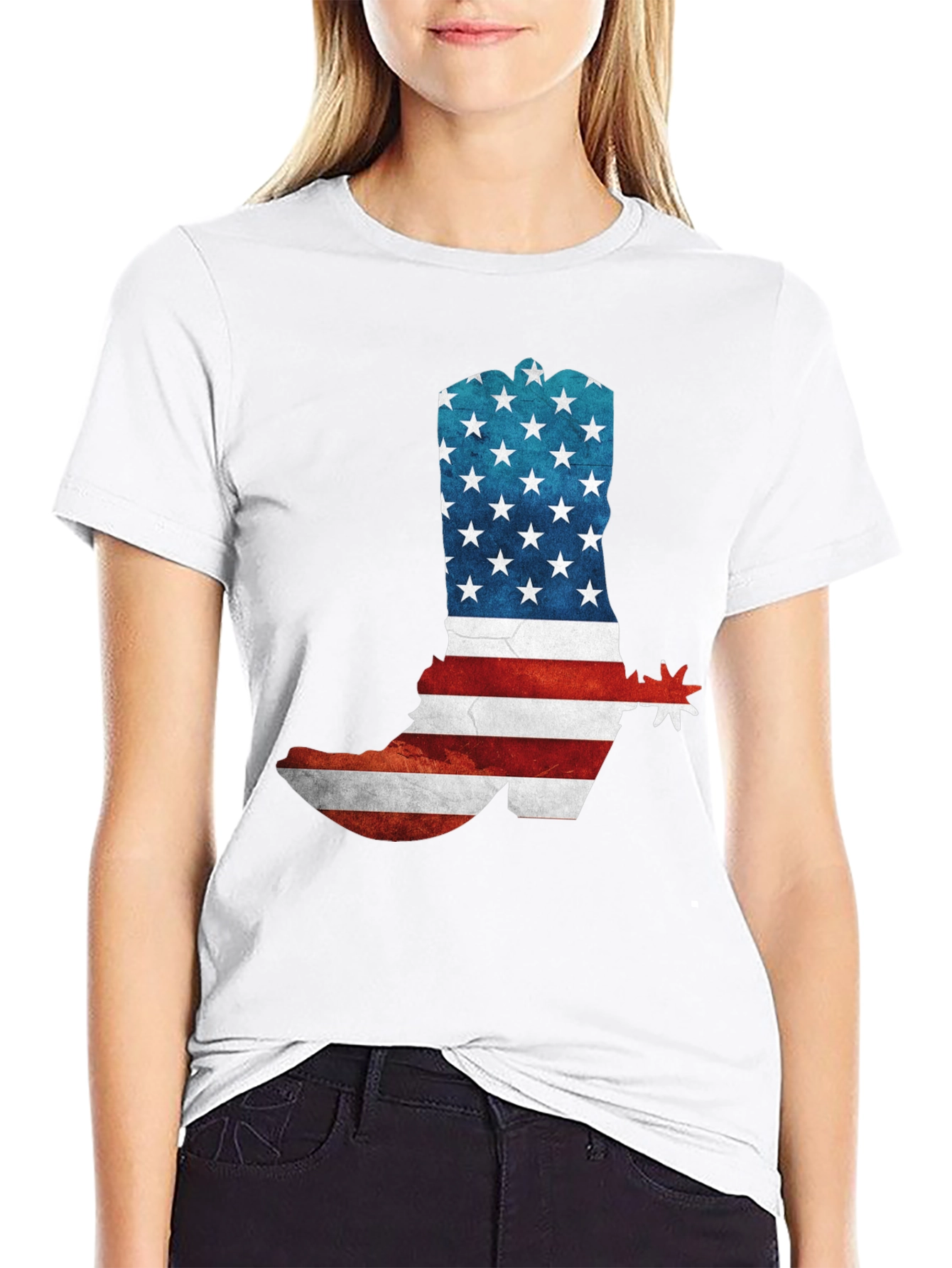 American Flag Cowboy Boot Graphic T-Shirt