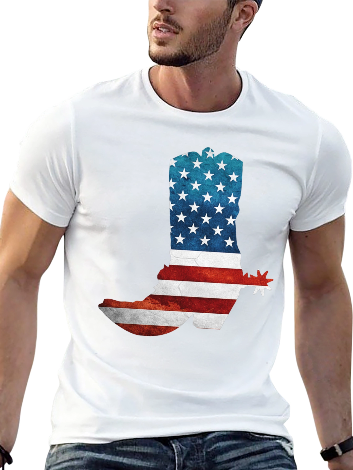 American Flag Cowboy Boot Graphic T-Shirt