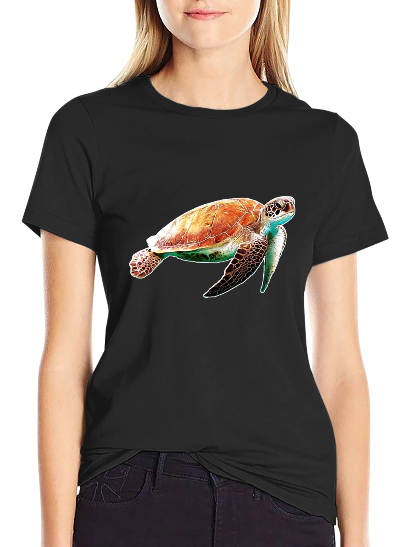 Sea Turtle Graphic Tee - Black Cotton Comfort