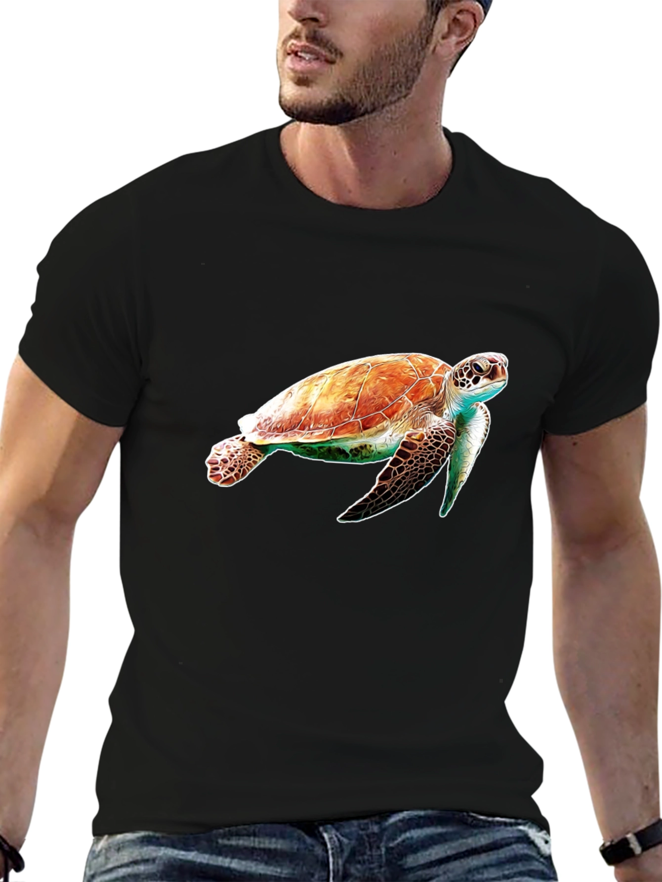 Sea Turtle Graphic Tee - Black Cotton Comfort