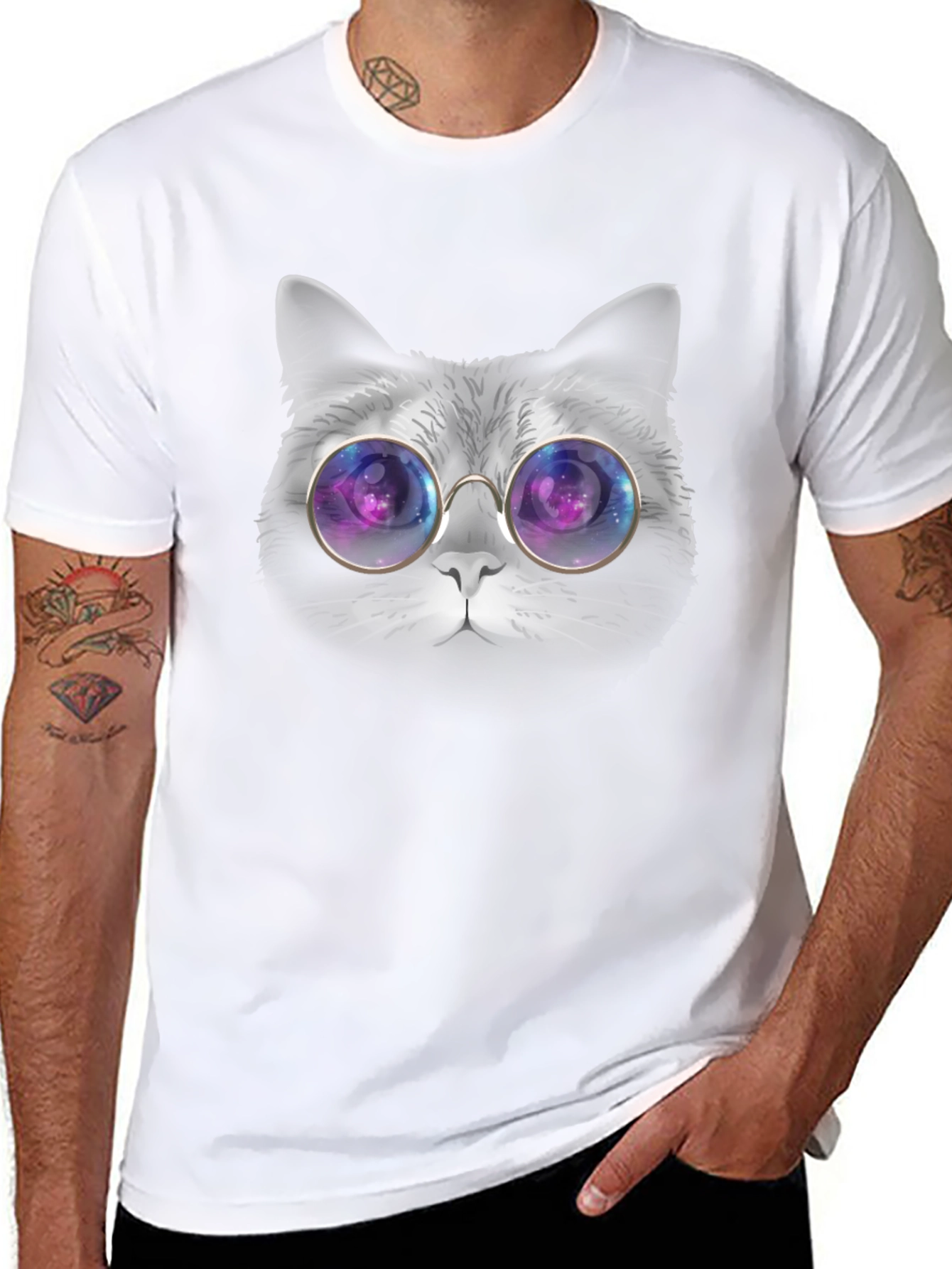 Cat with Galaxy Glasses T-Shirt