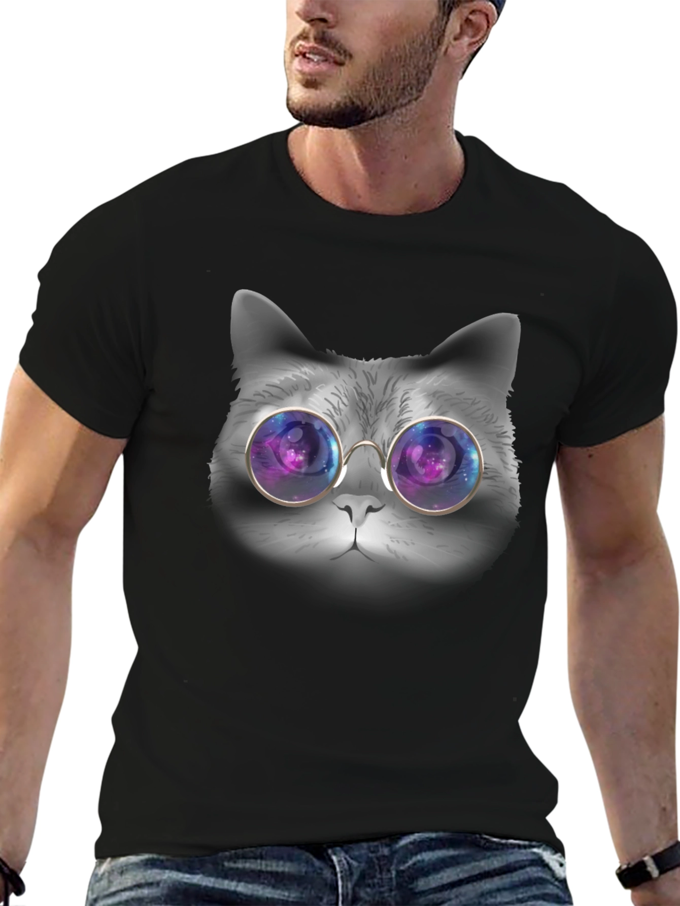 Cat with Galaxy Glasses T-Shirt