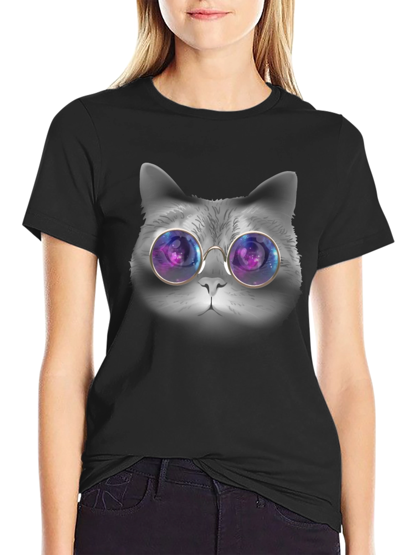 Cat with Galaxy Glasses T-Shirt