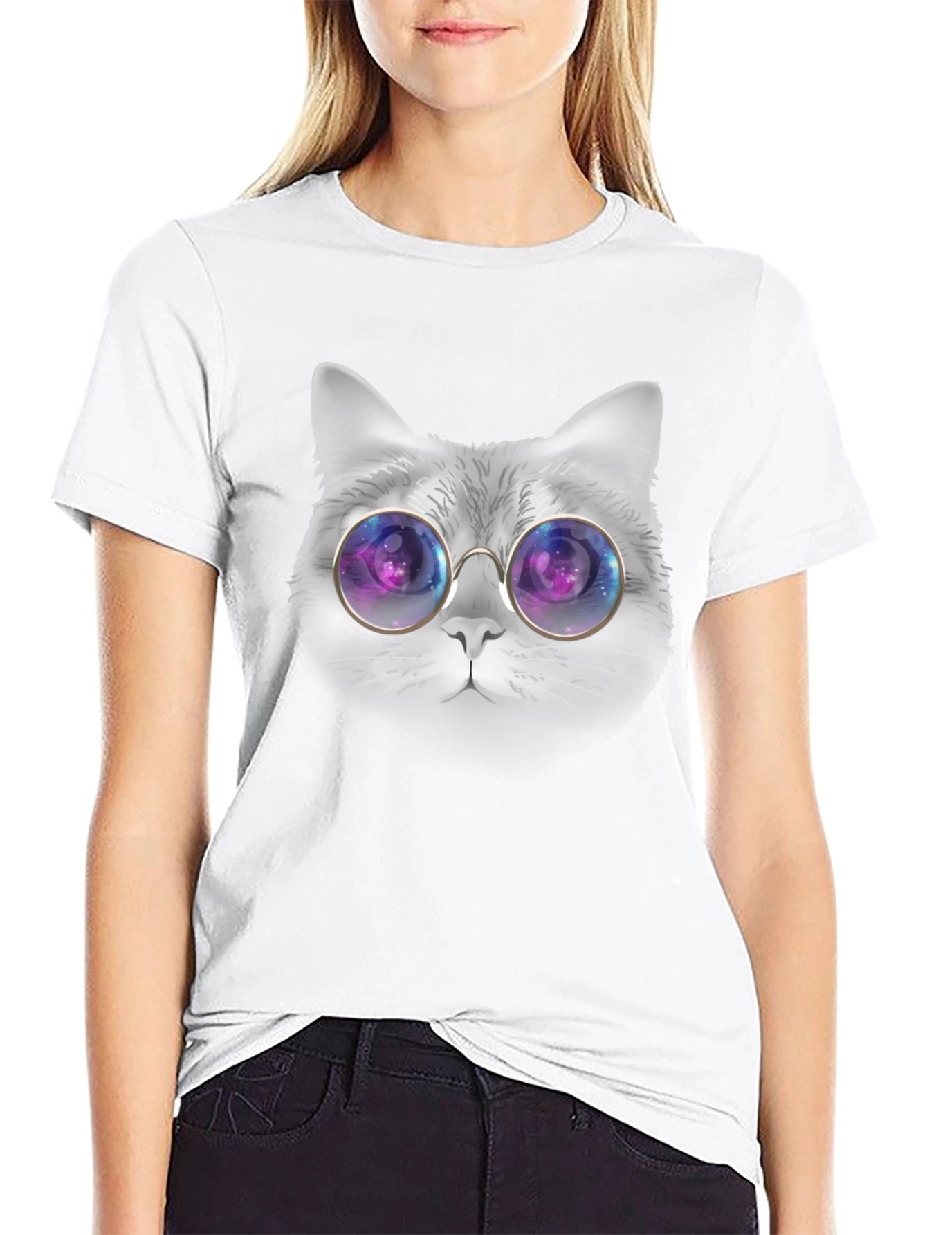 Cat with Galaxy Glasses T-Shirt