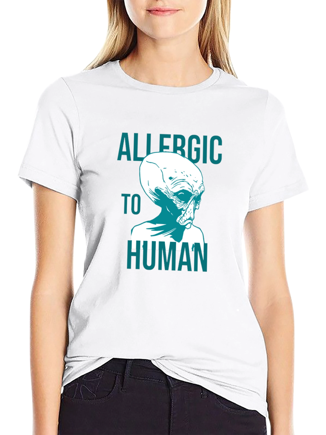 Allergic to Human Alien Graphic T-Shirt