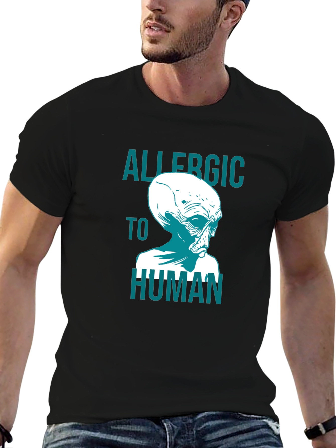 Allergic to Human Alien Graphic T-Shirt