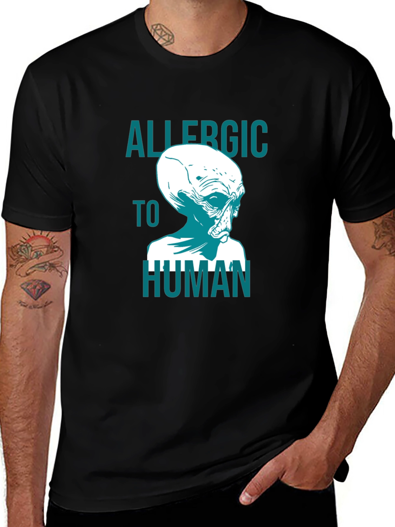 Allergic to Human Alien Graphic T-Shirt