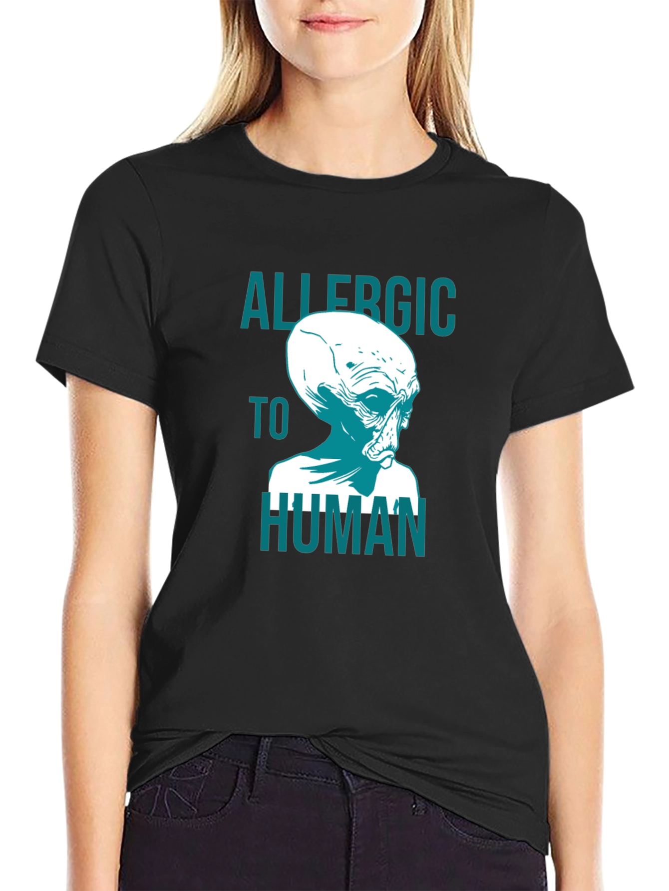 Allergic to Human Alien Graphic T-Shirt
