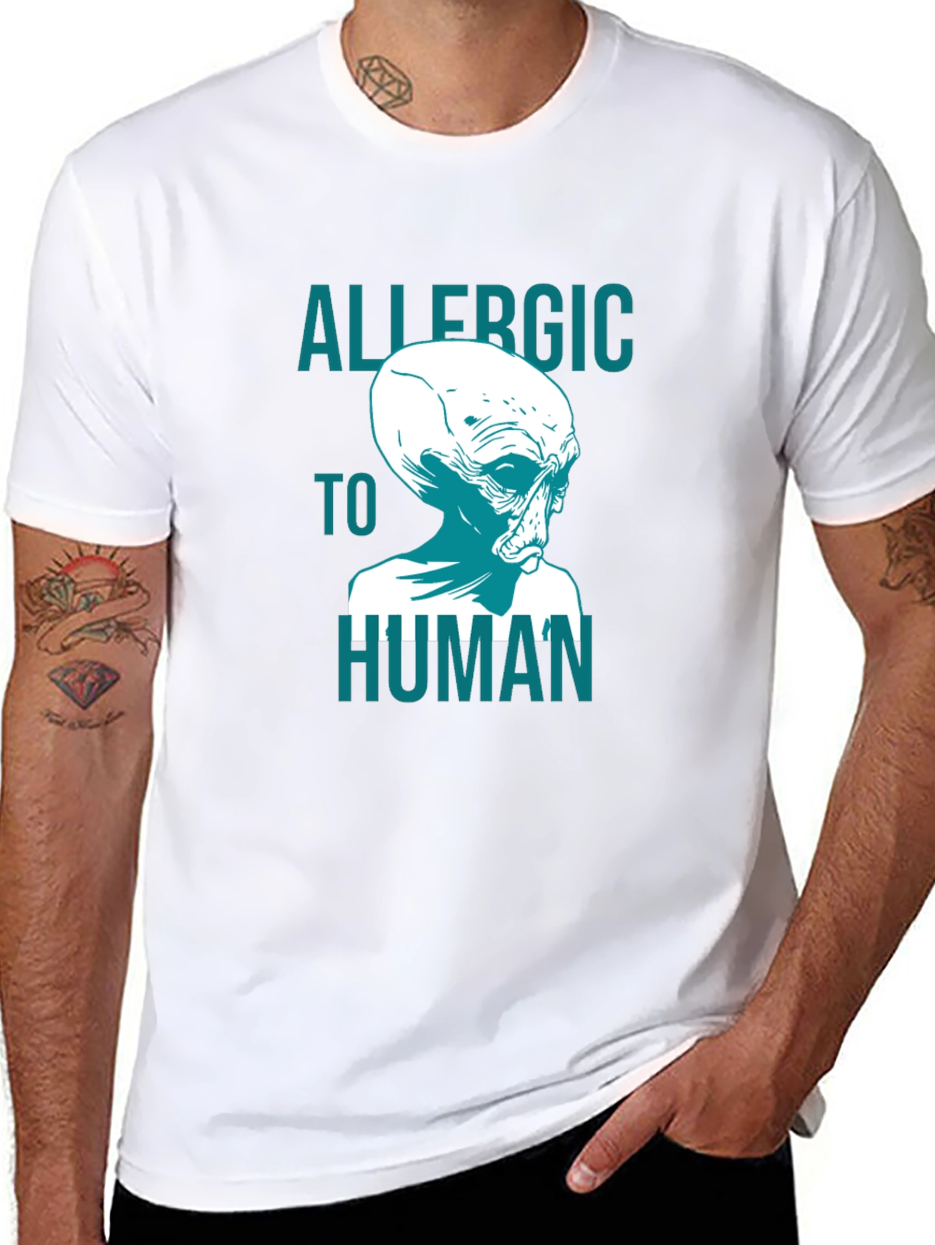 Allergic to Human Alien Graphic T-Shirt