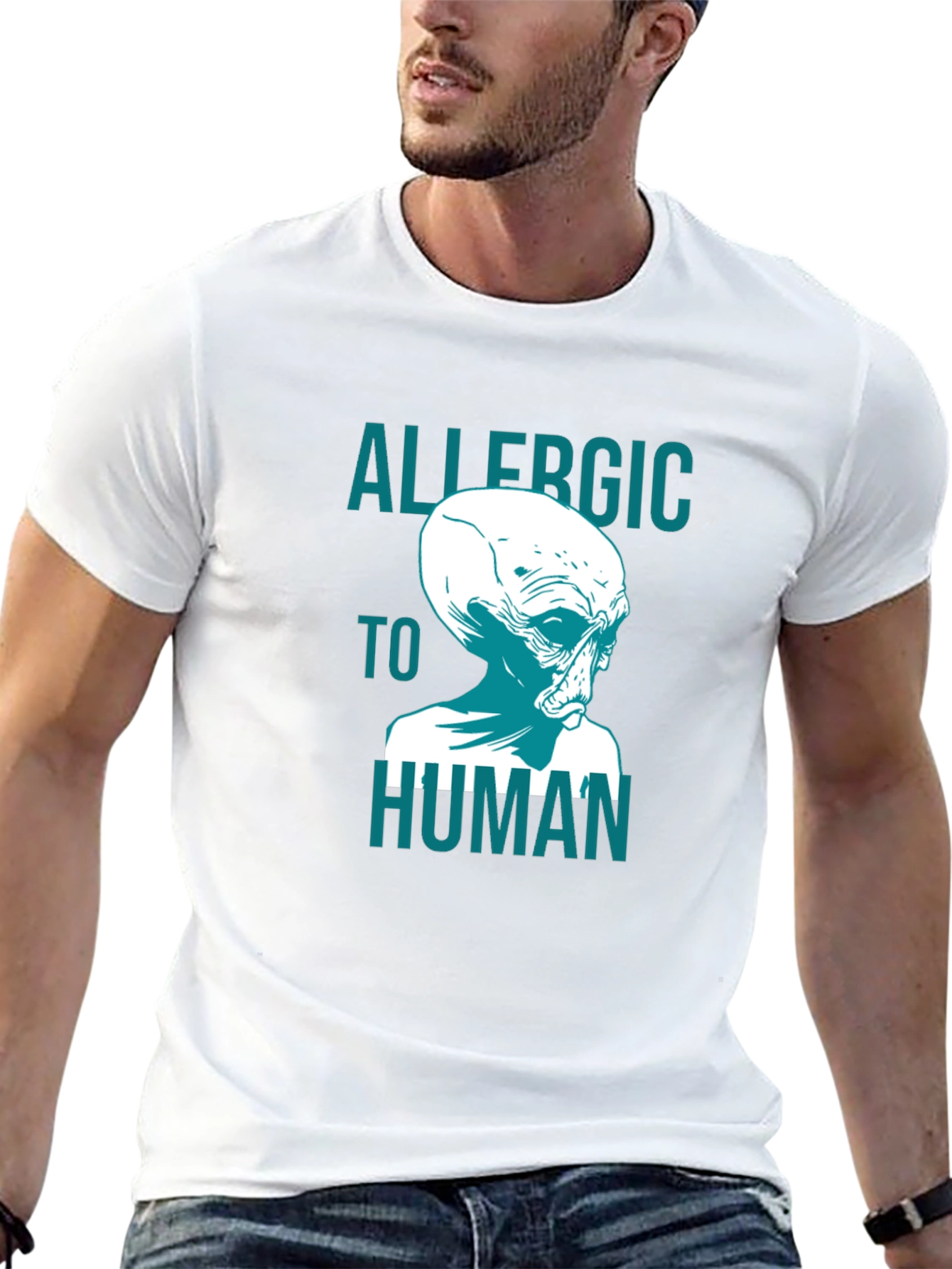 Allergic to Human Alien Graphic T-Shirt