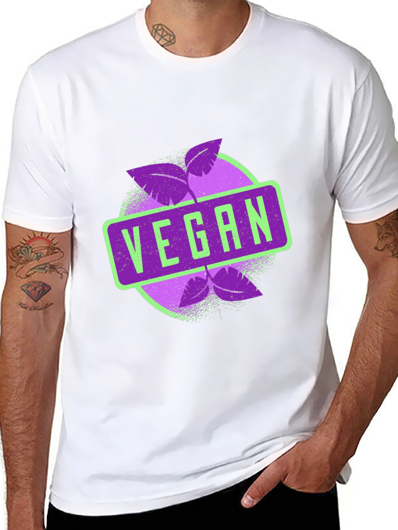Vegan Graphic Tee - Black Leaves Design