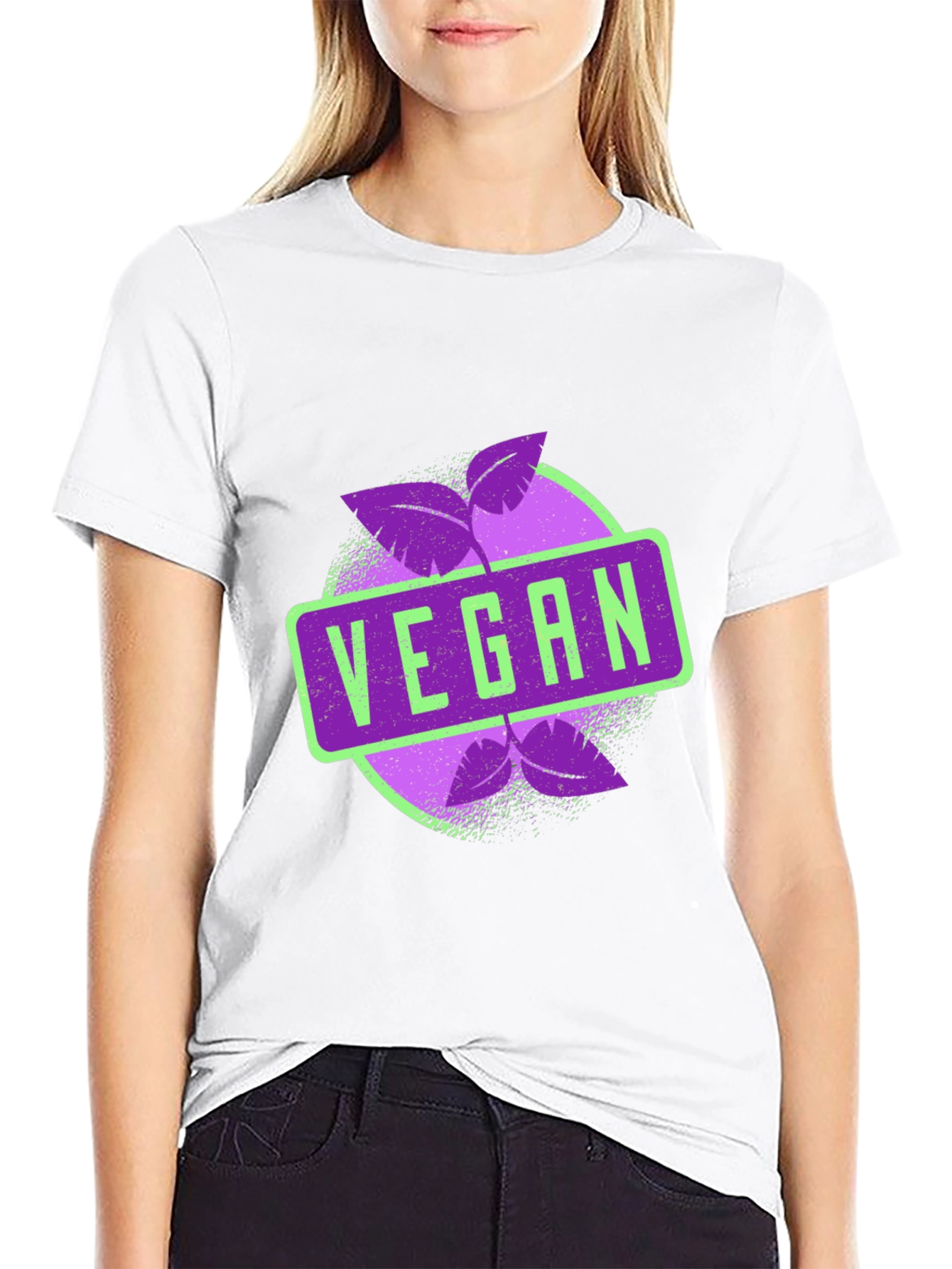 Vegan Graphic Tee - Black Leaves Design