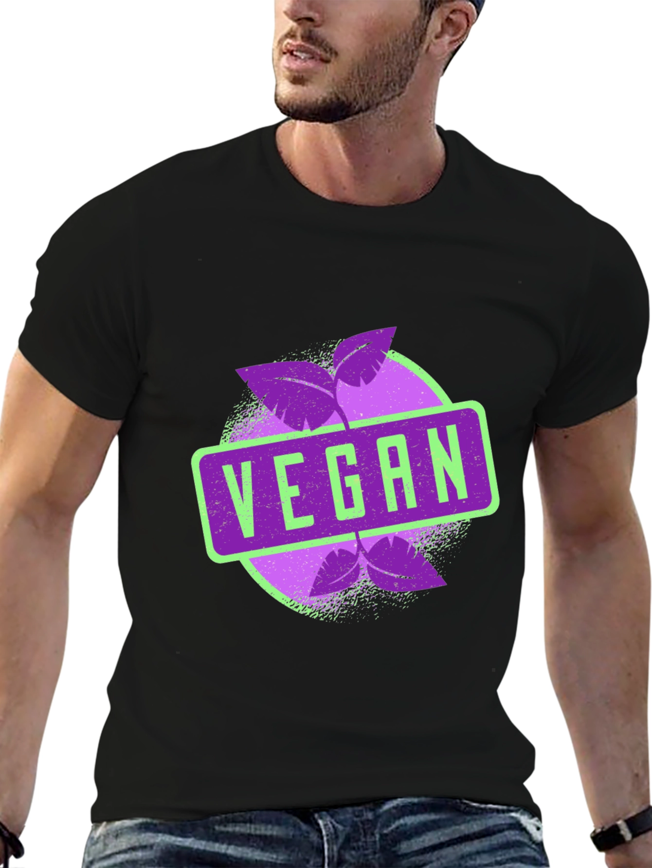 Vegan Graphic Tee - Black Leaves Design