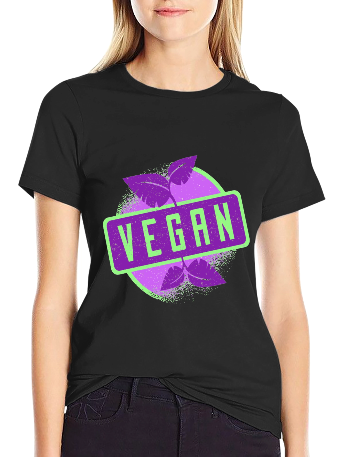 Vegan Graphic Tee - Black Leaves Design