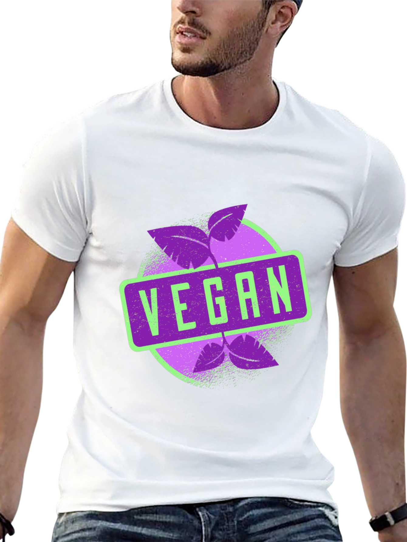Vegan Graphic Tee - Black Leaves Design