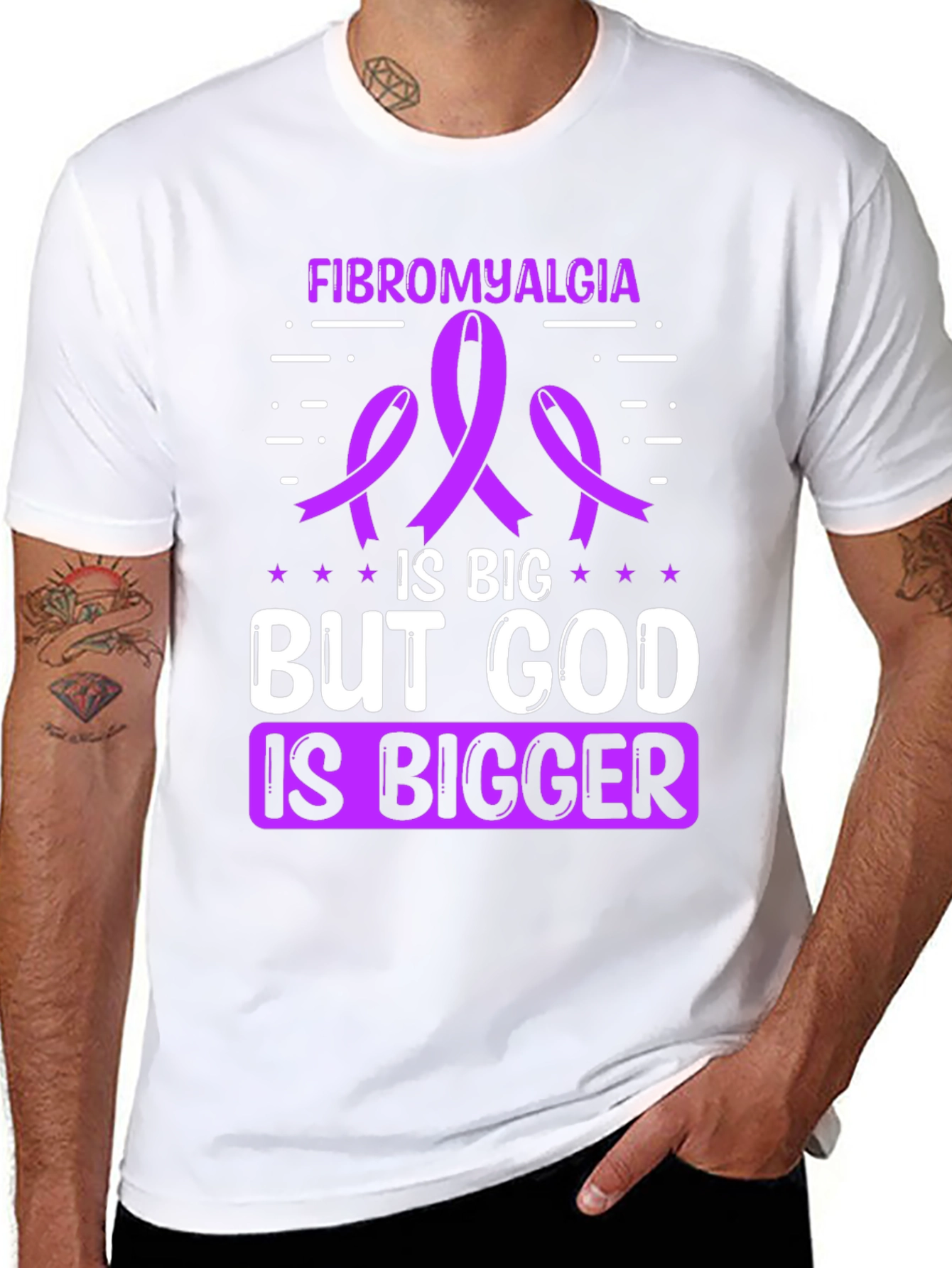 Fibromyalgia Awareness T-Shirt - God is Bigger