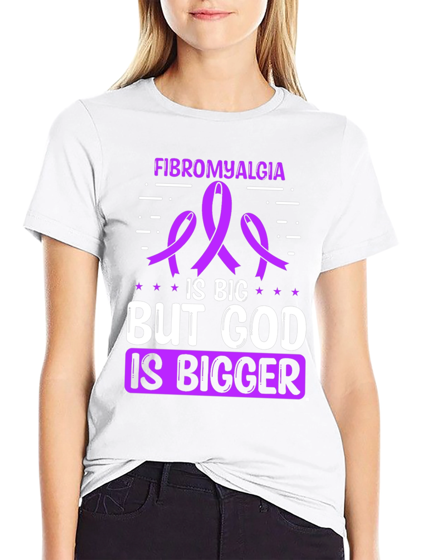 Fibromyalgia Awareness T-Shirt - God is Bigger