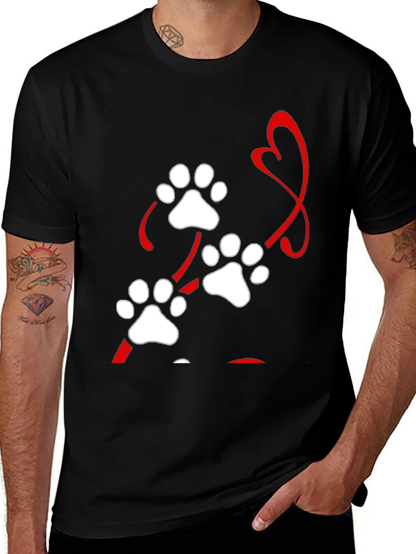 Paw Print Heart Black T-Shirt
