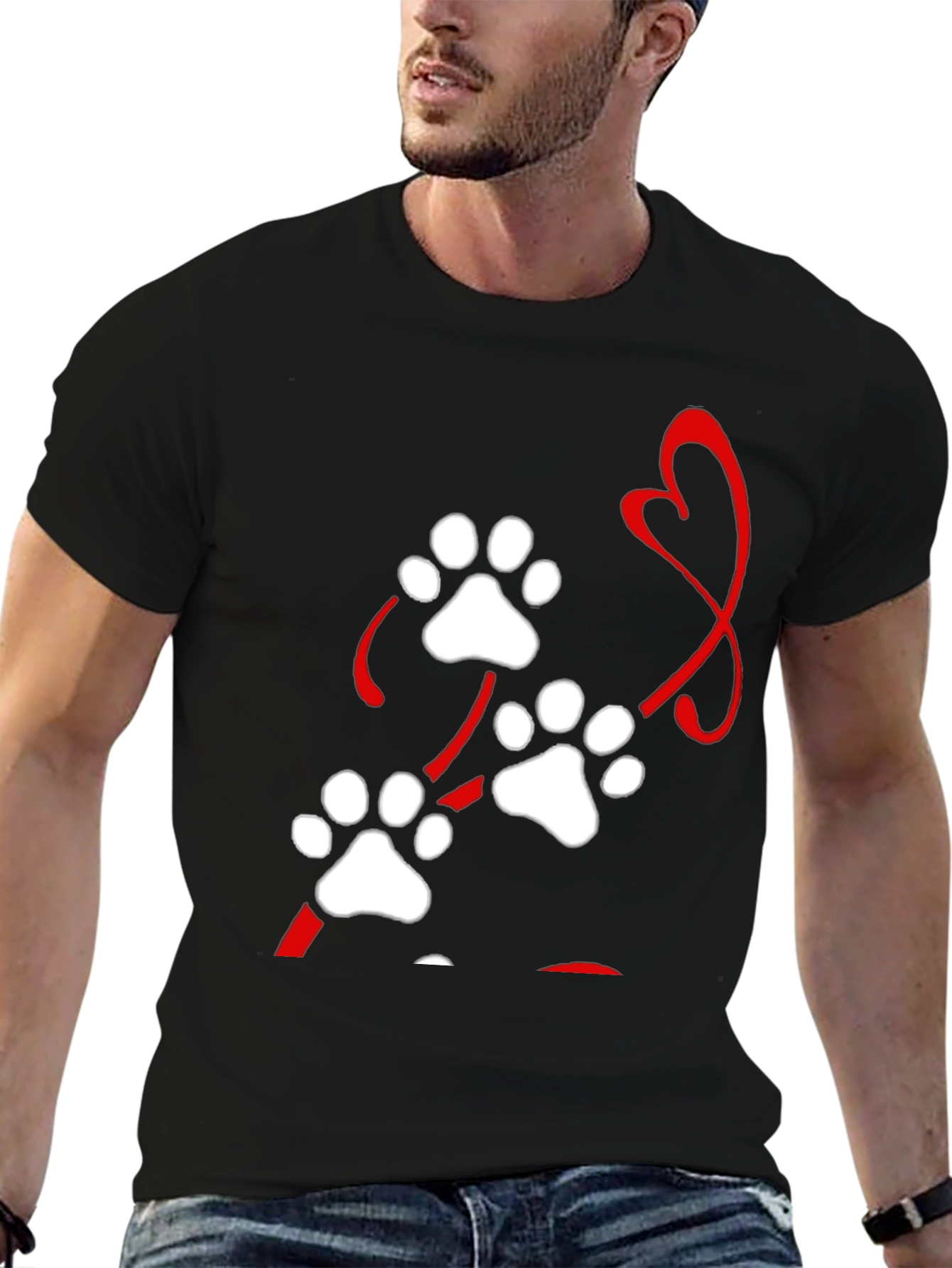 Paw Print Heart Black T-Shirt