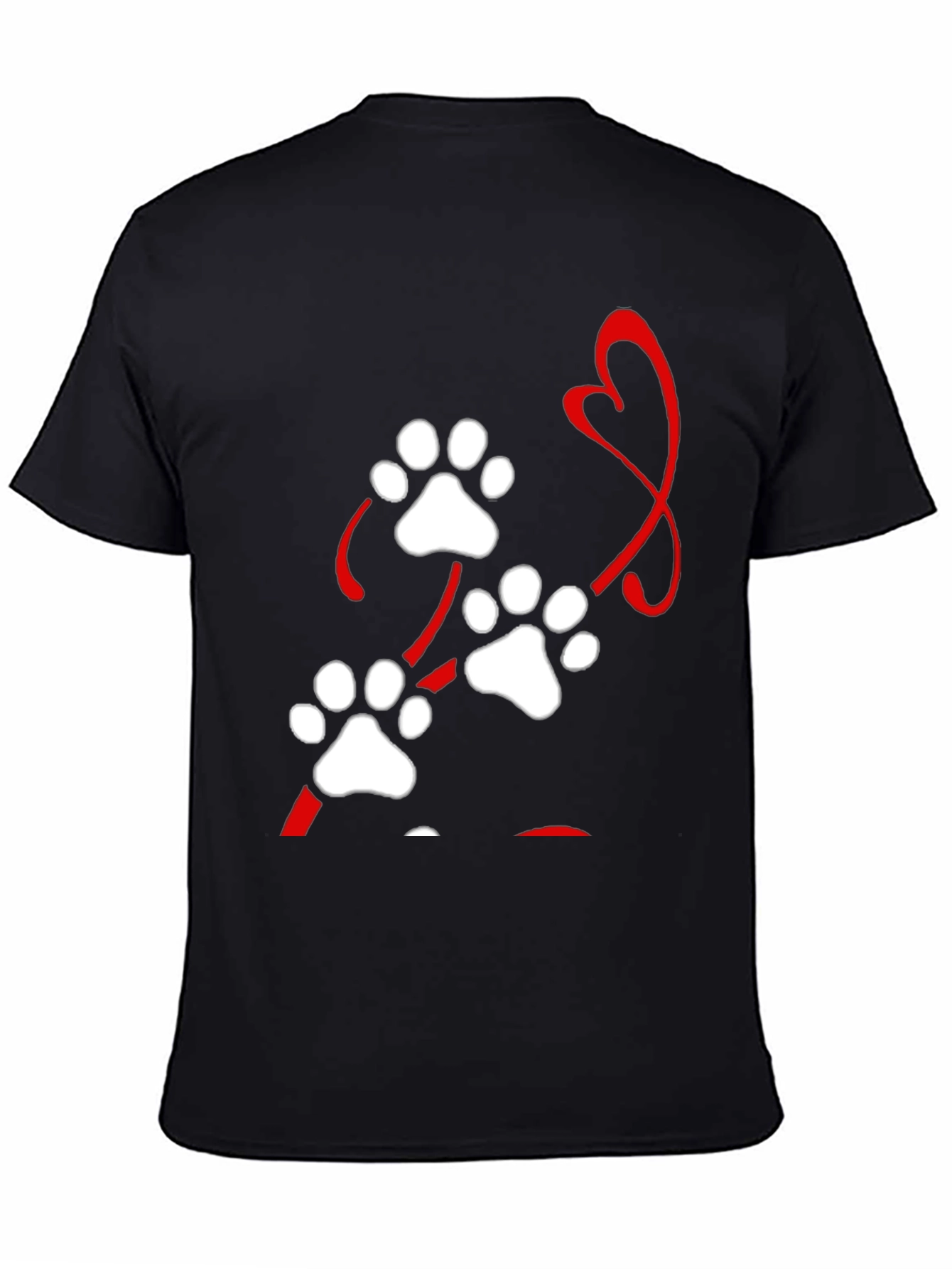 Paw Print Heart Black T-Shirt