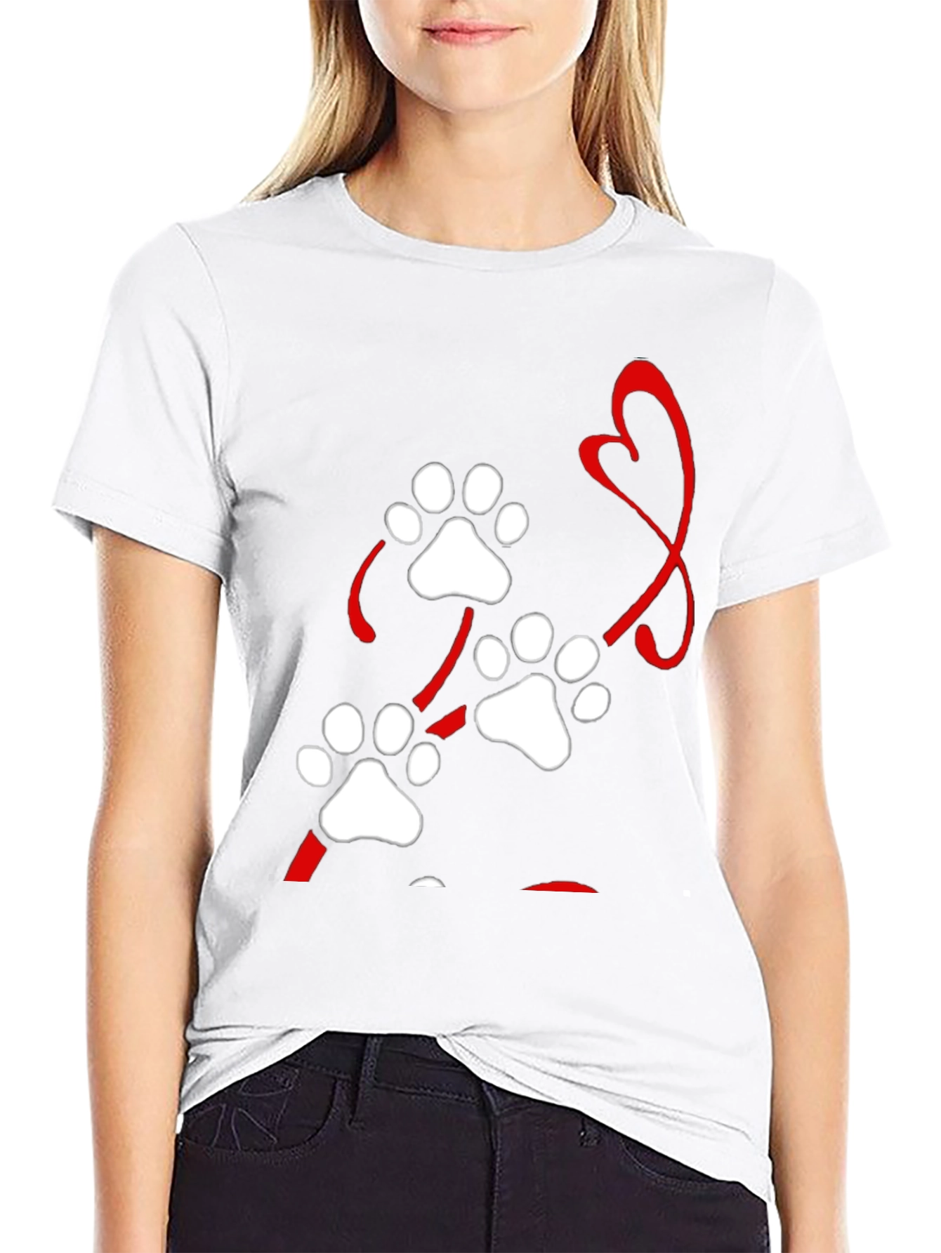 Paw Print Heart Black T-Shirt
