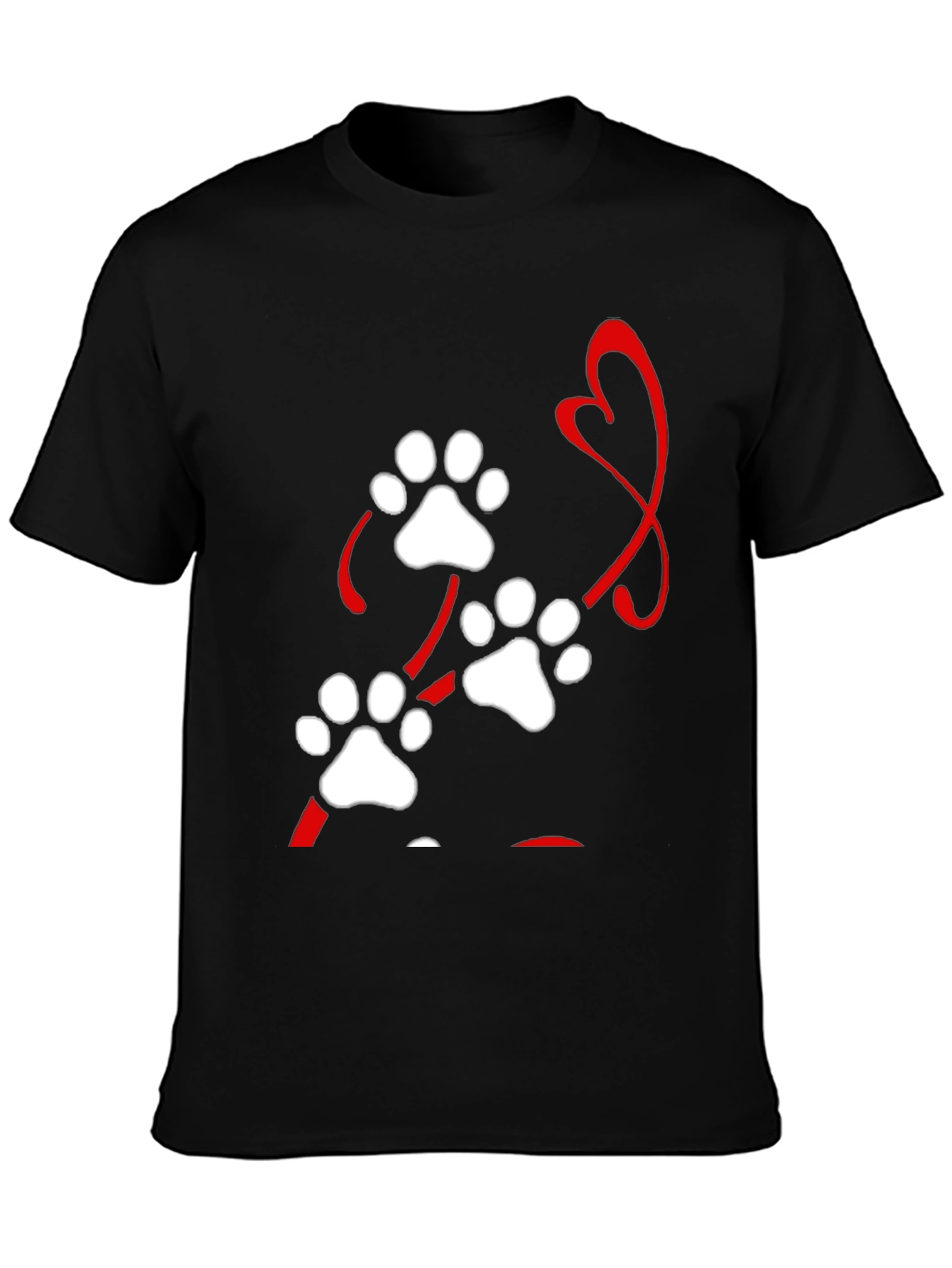 Paw Print Heart Black T-Shirt
