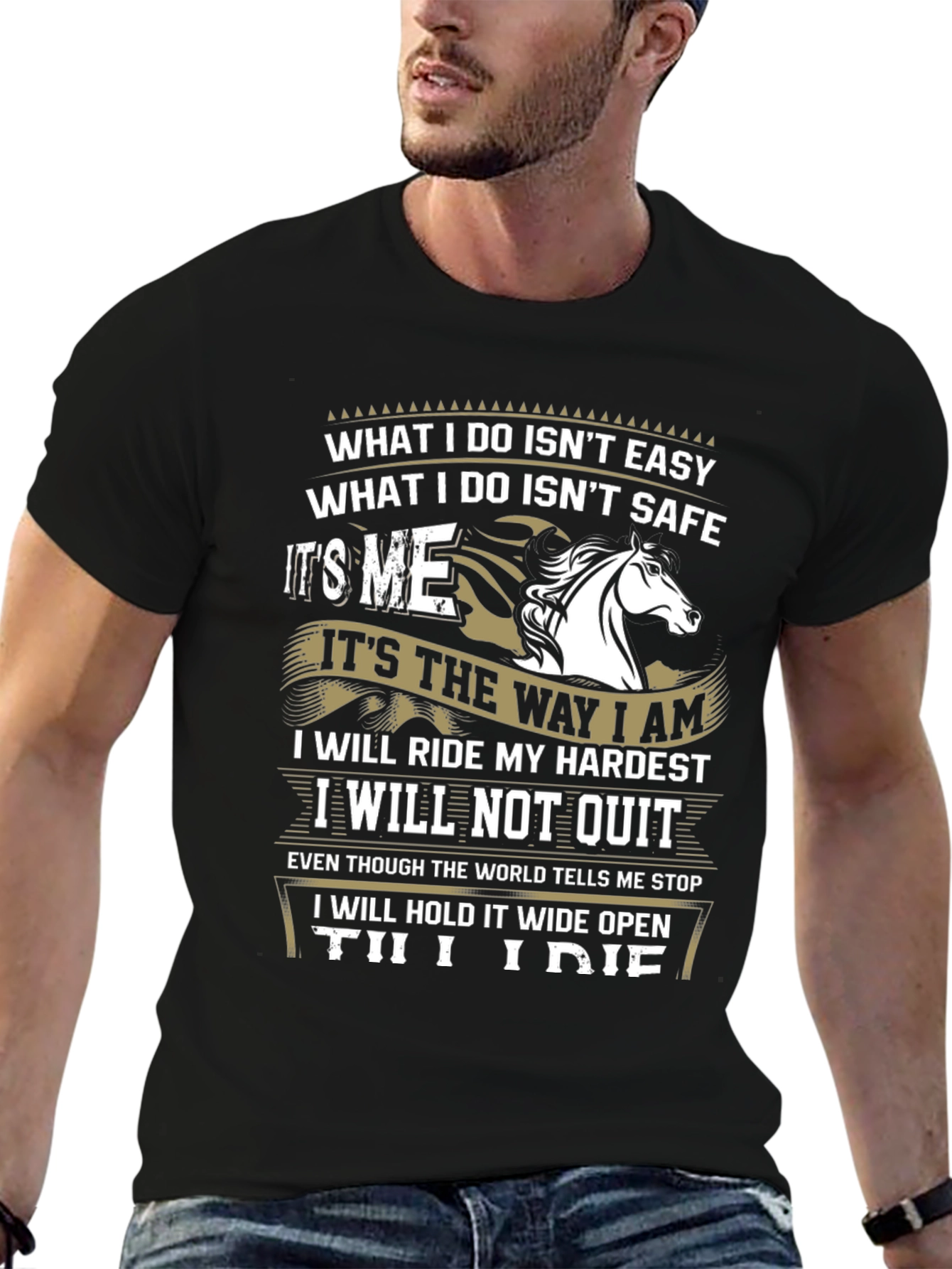 Equestrian Attitude Black T-Shirt: Ride Hard Never Quit!