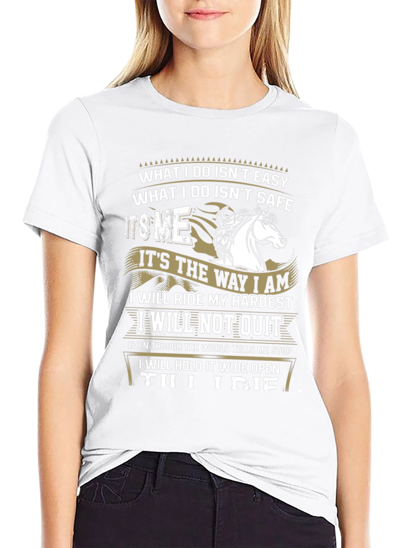 Equestrian Attitude Black T-Shirt: Ride Hard Never Quit!