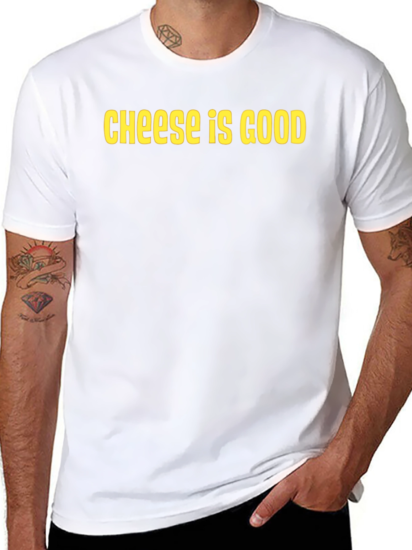 Cheese Is Good Black Crew Neck T-Shirt