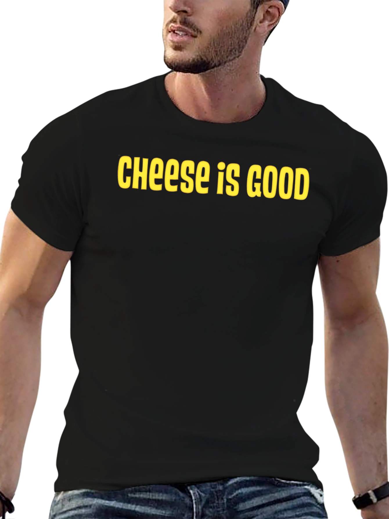 Cheese Is Good Black Crew Neck T-Shirt