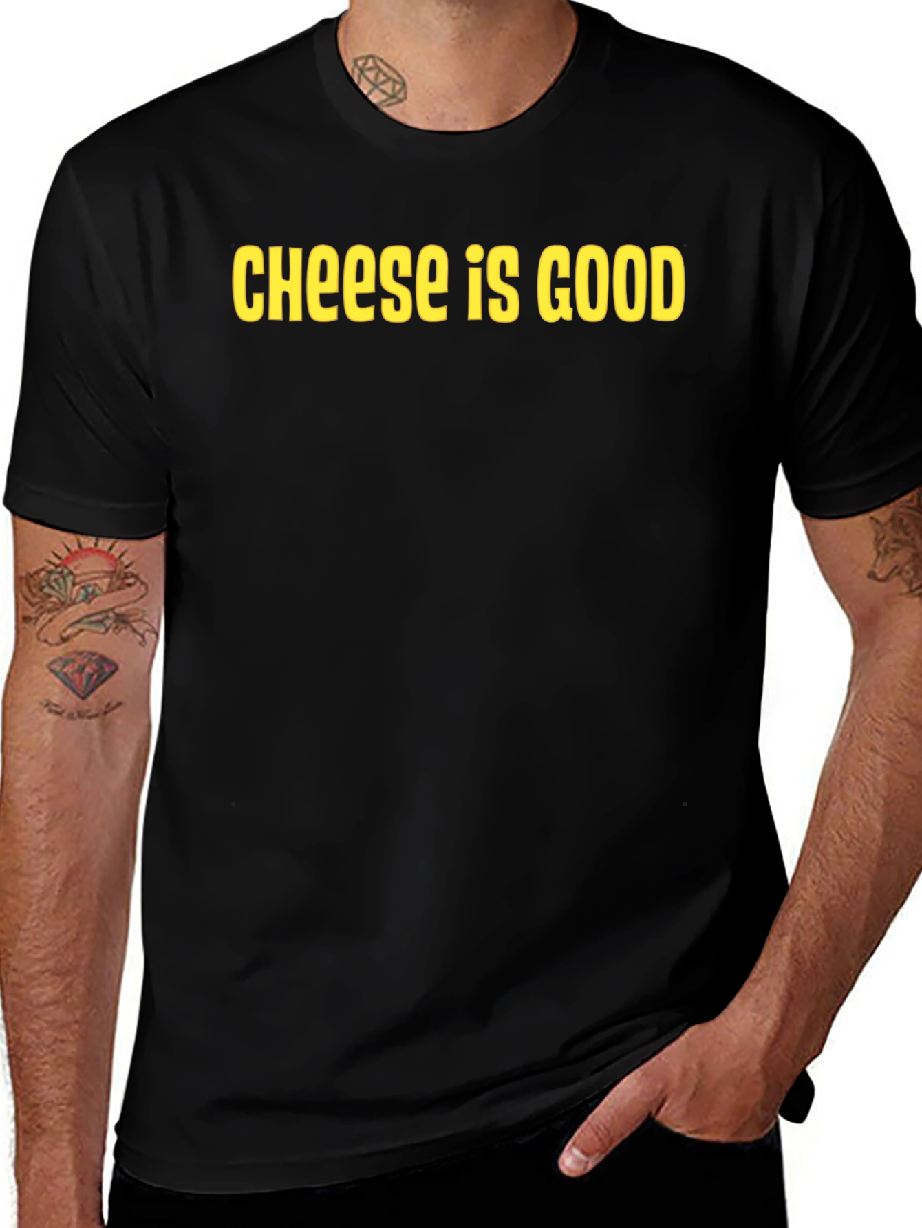 Cheese Is Good Black Crew Neck T-Shirt