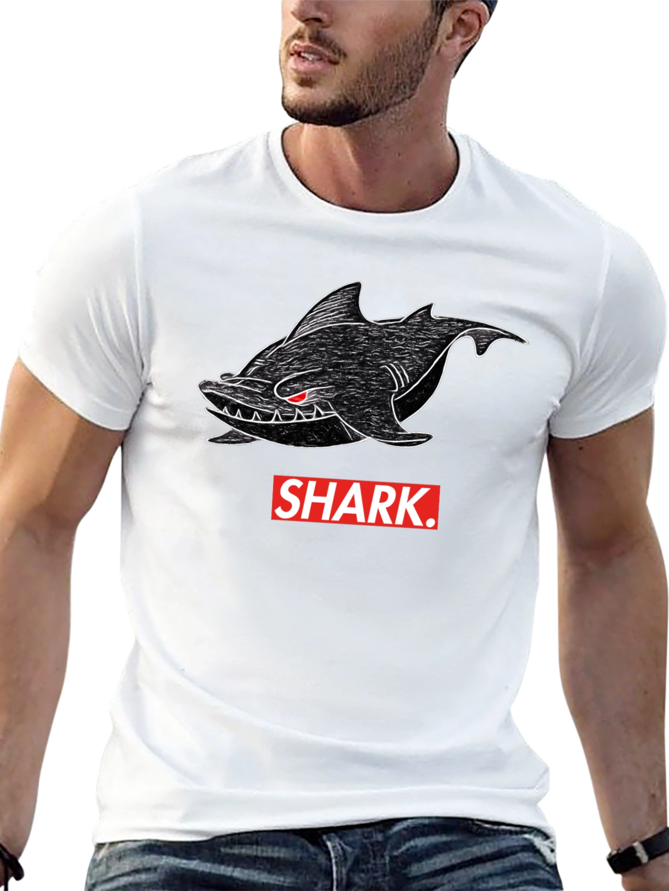 Shark Graphic Print Mens Black T-Shirt