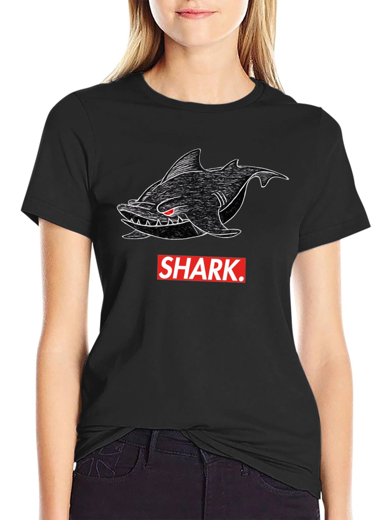 Shark Graphic Print Mens Black T-Shirt