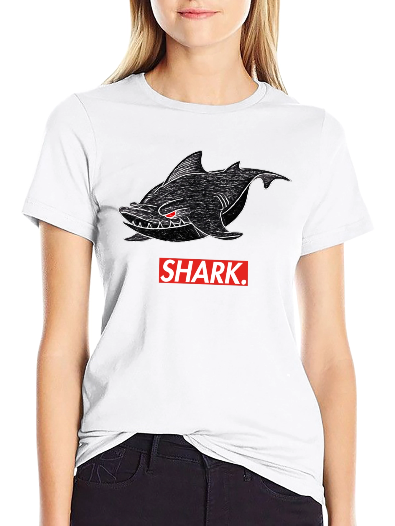 Shark Graphic Print Mens Black T-Shirt