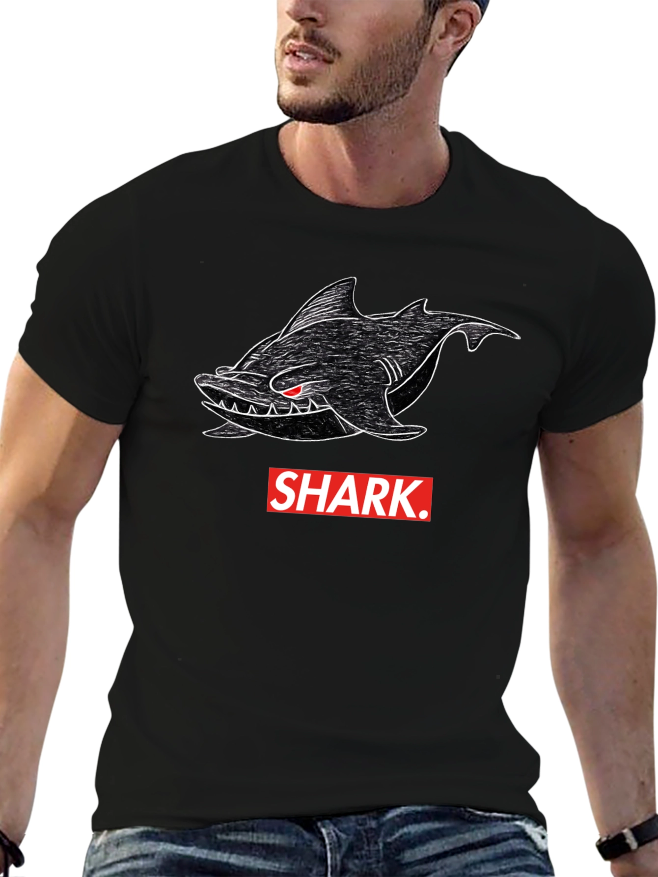 Shark Graphic Print Mens Black T-Shirt