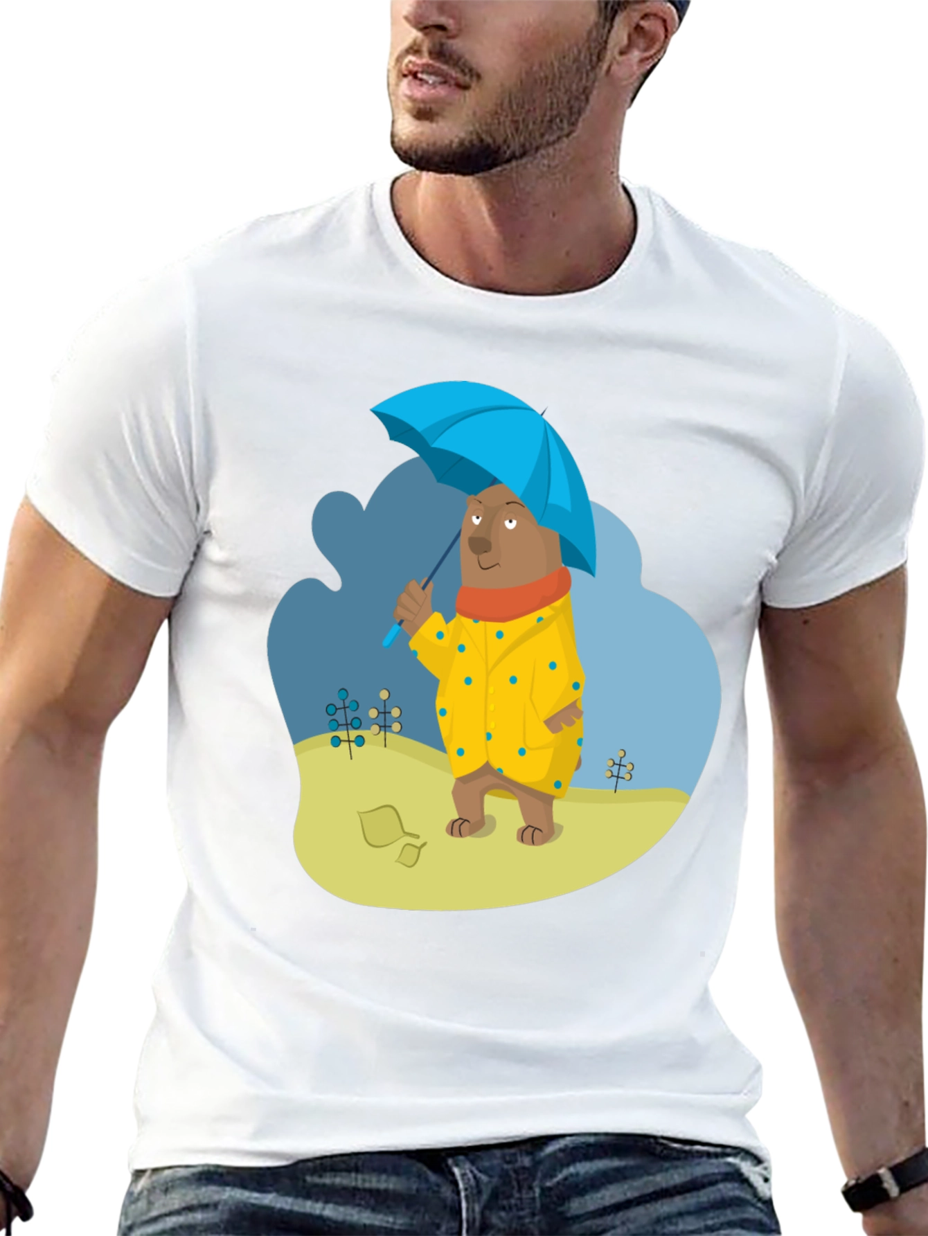 Bear in Raincoat Graphic T-Shirt - Unisex Casual Tee