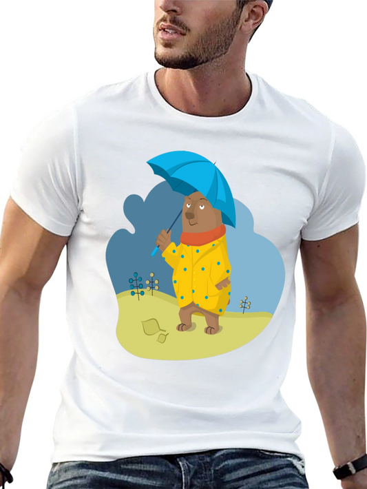 Bear in Raincoat Graphic T-Shirt - Unisex Casual Tee