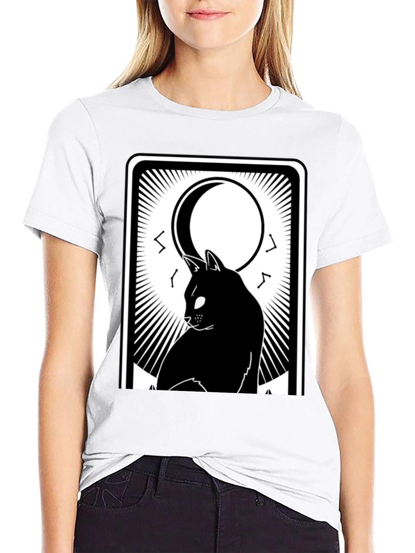Mystic Cat Tarot Card T-Shirt - Black