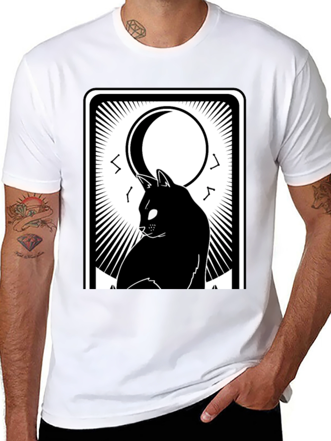 Mystic Cat Tarot Card T-Shirt - Black