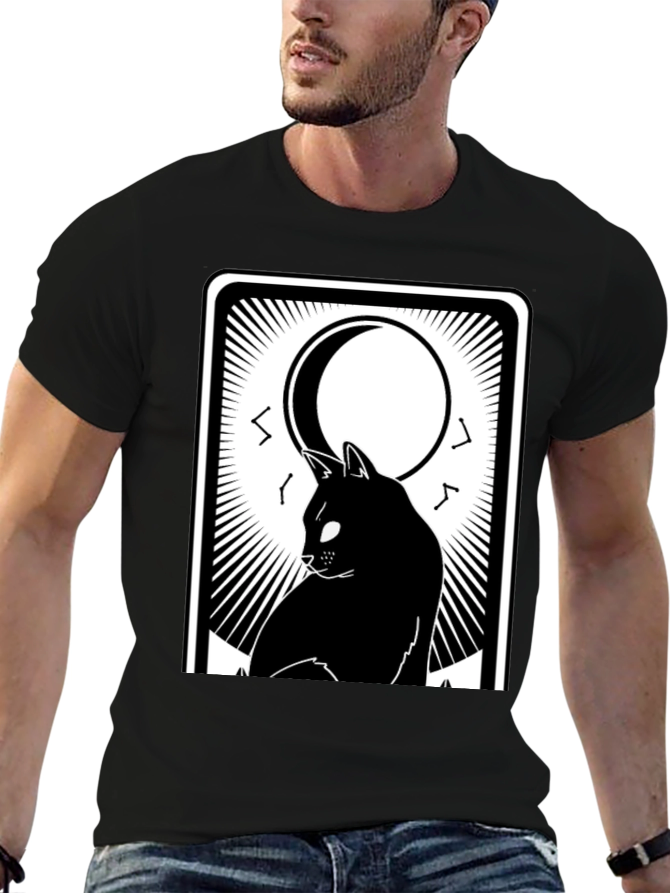 Mystic Cat Tarot Card T-Shirt - Black